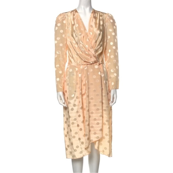 Vintage Diane von Furstenberg  Polka Dot Print Midi Length Wrap Dress in Cream 8 - Picture 7 of 7